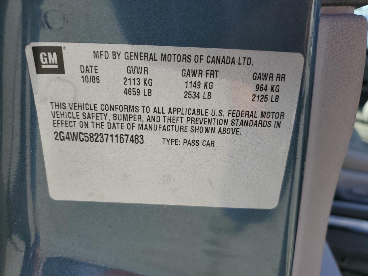 2007 Buick Lacrosse Cx VIN: 2G4WC582371167483 Lot: 81139725