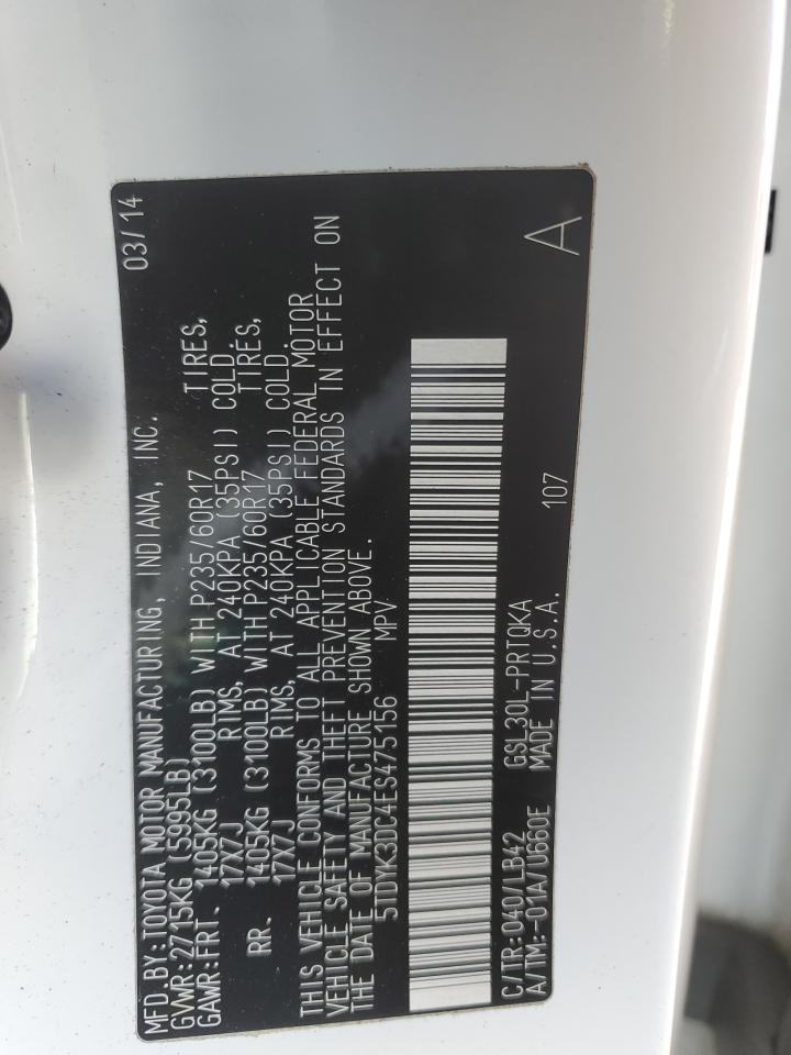 2014 Toyota Sienna Xle VIN: 5TDYK3DC4ES475156 Lot: 81818585