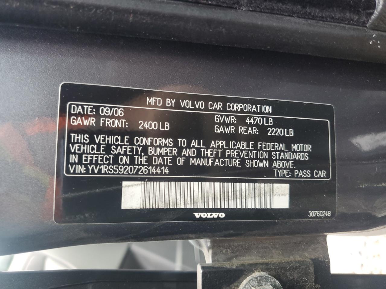 2007 Volvo S60 2.5T VIN: YV1RS592072614414 Lot: 81295255