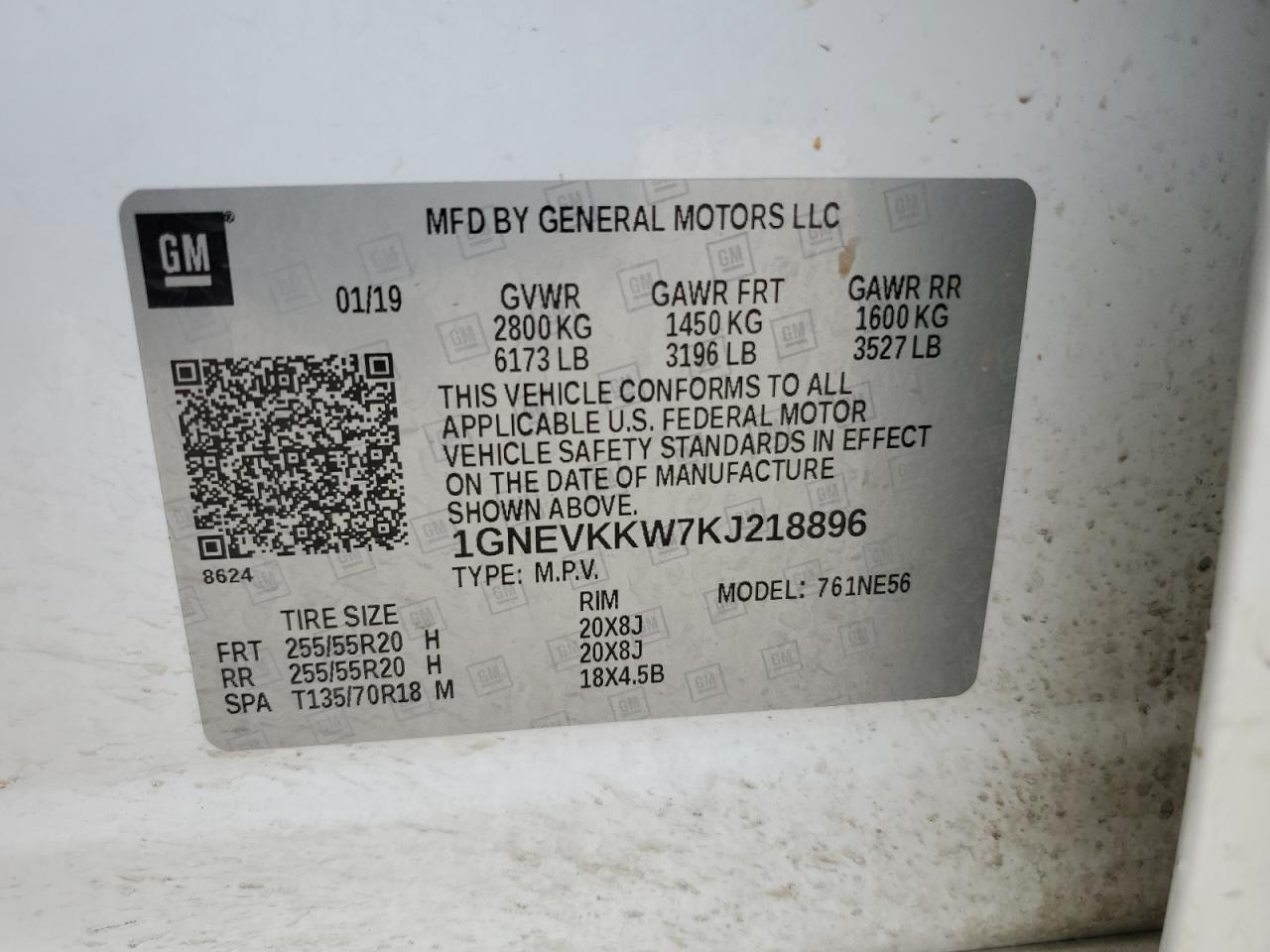 2019 Chevrolet Traverse Premier VIN: 1GNEVKKW7KJ218896 Lot: 80678505