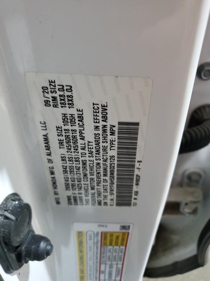 2021 Honda Pilot Exl VIN: 5FNYF6H58MB025126 Lot: 71724675