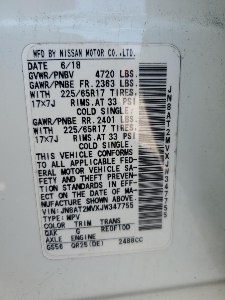 2018 Nissan Rogue S VIN: JN8AT2MVXJW347755 Lot: 82129235