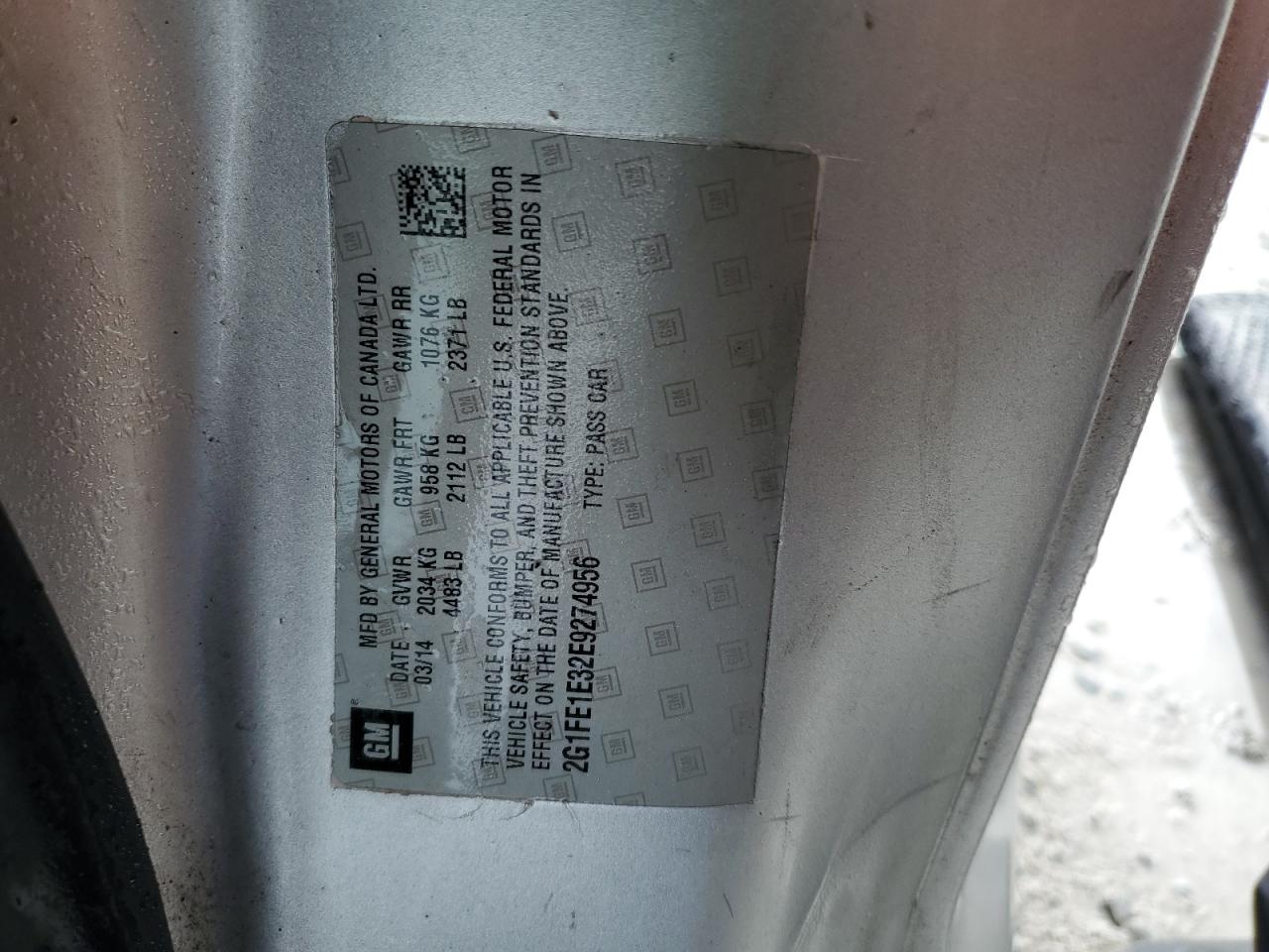 2014 Chevrolet Camaro Ls VIN: 2G1FE1E32E9274956 Lot: 80711435