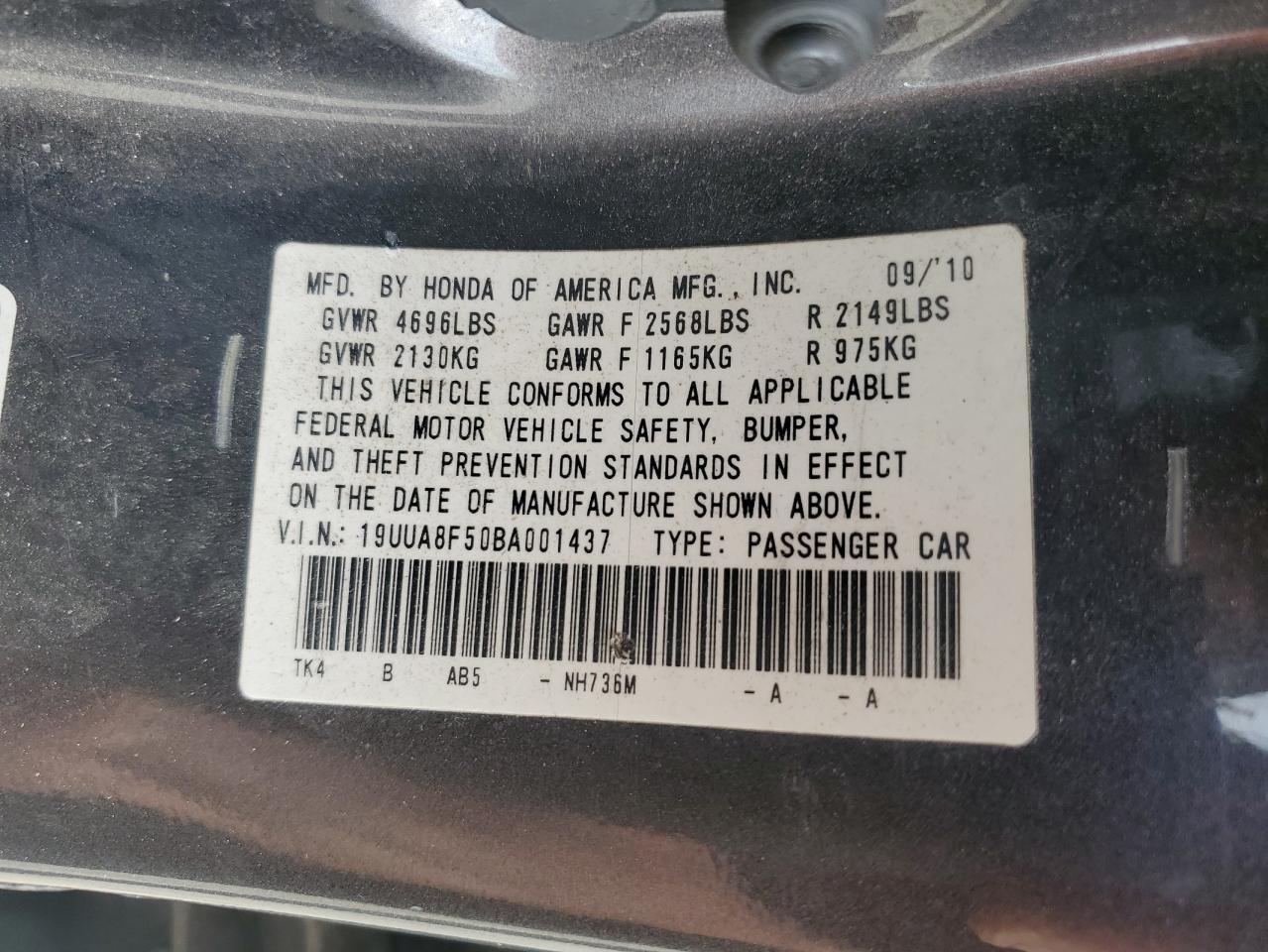 2011 Acura Tl VIN: 19UUA8F50BA001437 Lot: 84031295