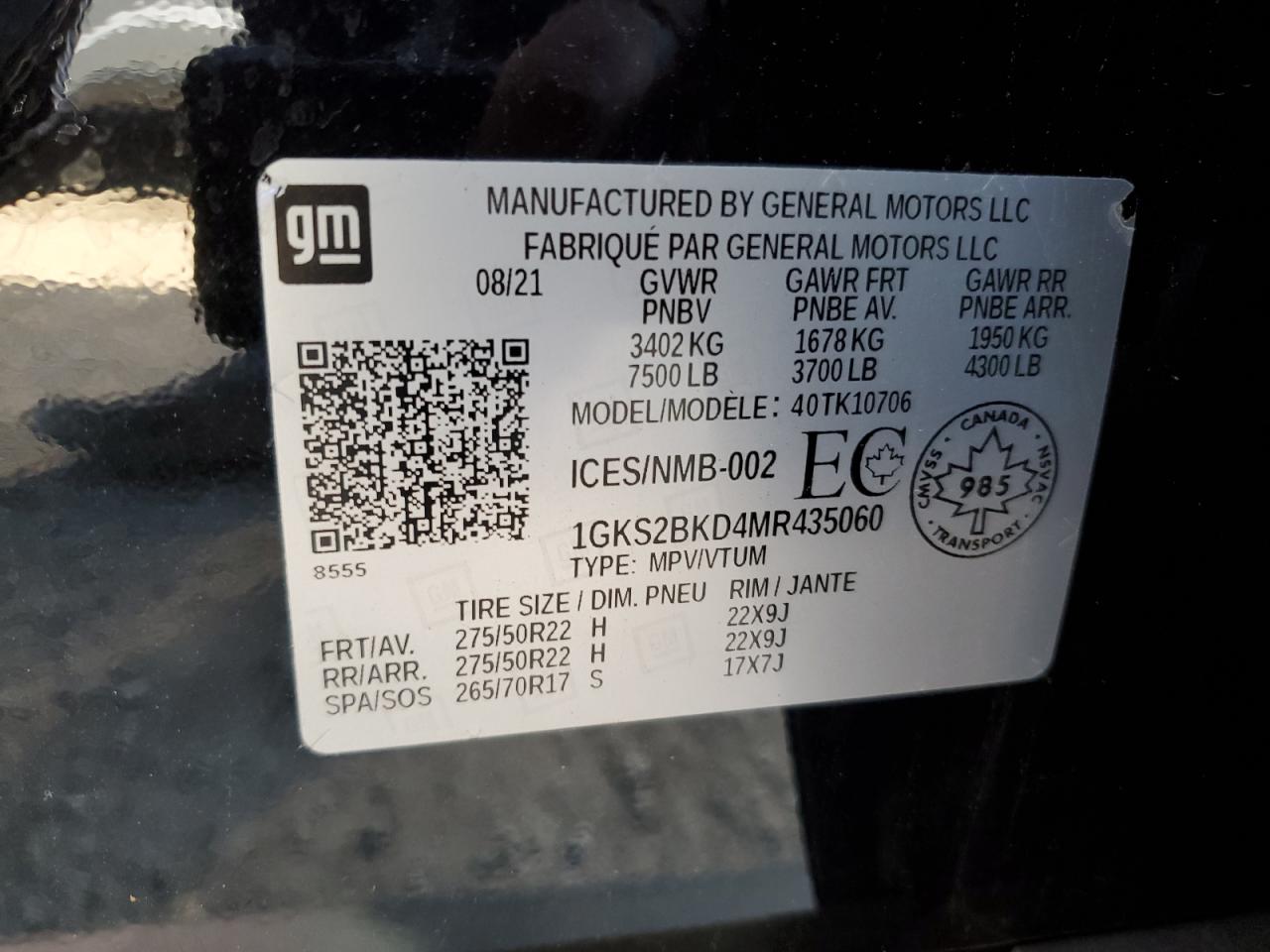 2021 GMC Yukon Slt VIN: 1GKS2BKD4MR435060 Lot: 71520575