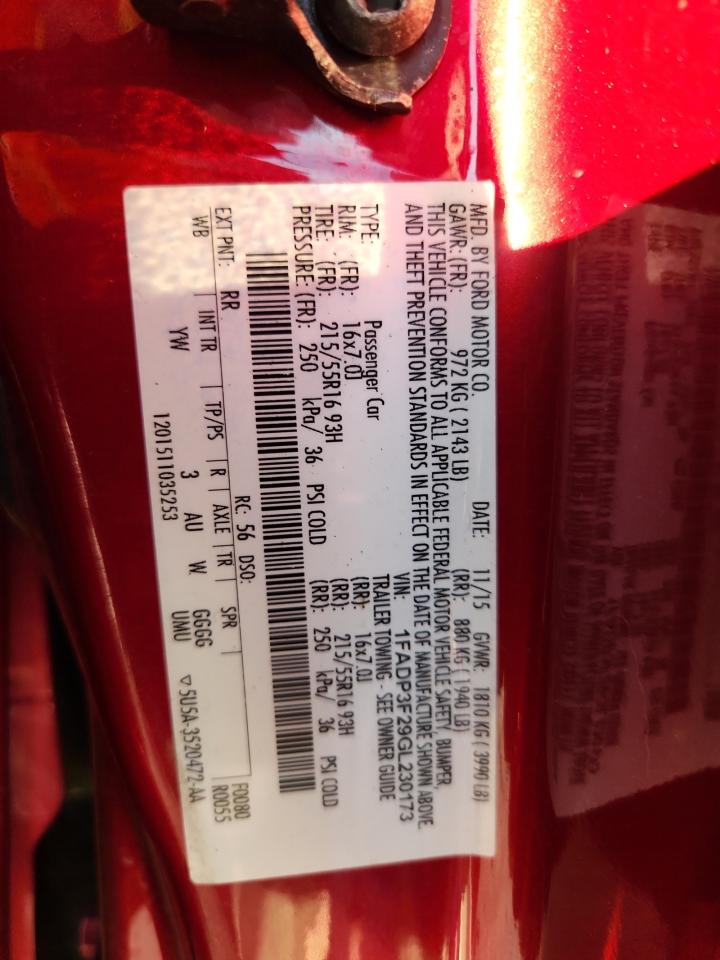 2016 Ford Focus Se VIN: 1FADP3F29GL230173 Lot: 71681615