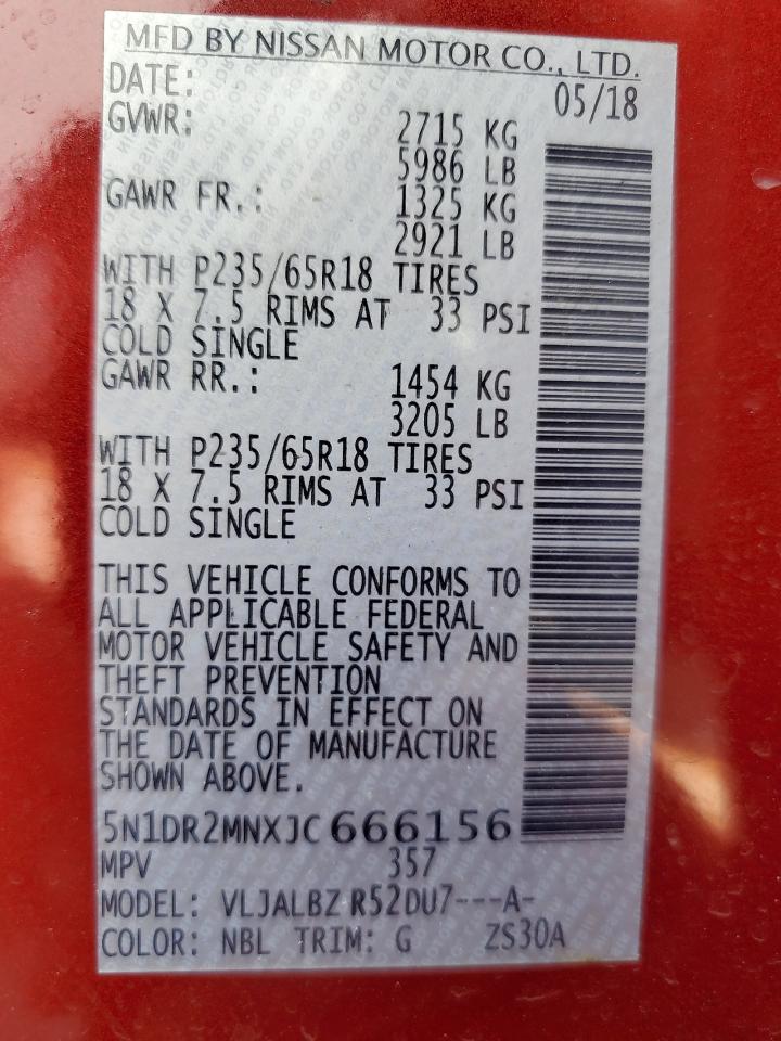 2018 Nissan Pathfinder S VIN: 5N1DR2MNXJC666156 Lot: 81116385