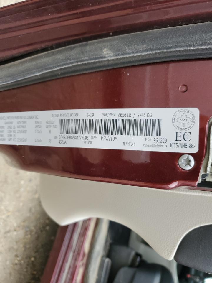 2019 Dodge Grand Caravan Se VIN: 2C4RDGBG0KR727906 Lot: 84428275