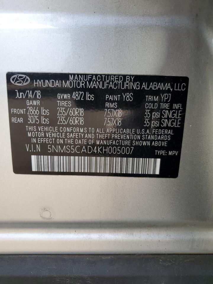 2019 Hyundai Santa Fe Limited VIN: 5NMS5CAD4KH005007 Lot: 84243575