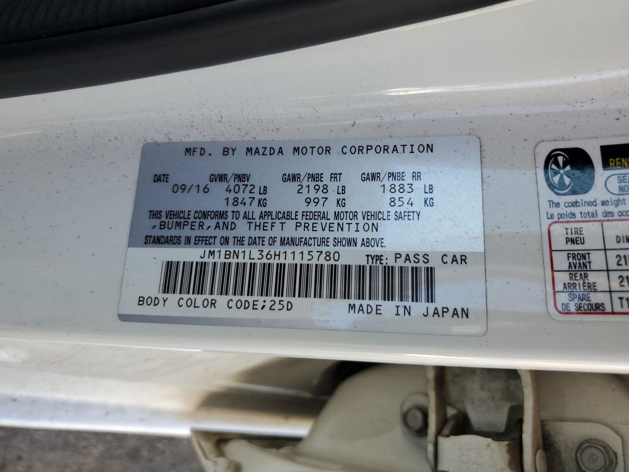 2017 Mazda 3 Touring VIN: JM1BN1L36H1115780 Lot: 72012515