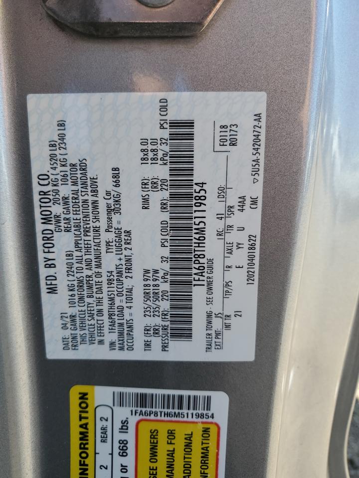 2021 Ford Mustang VIN: 1FA6P8TH6M5119854 Lot: 84396145