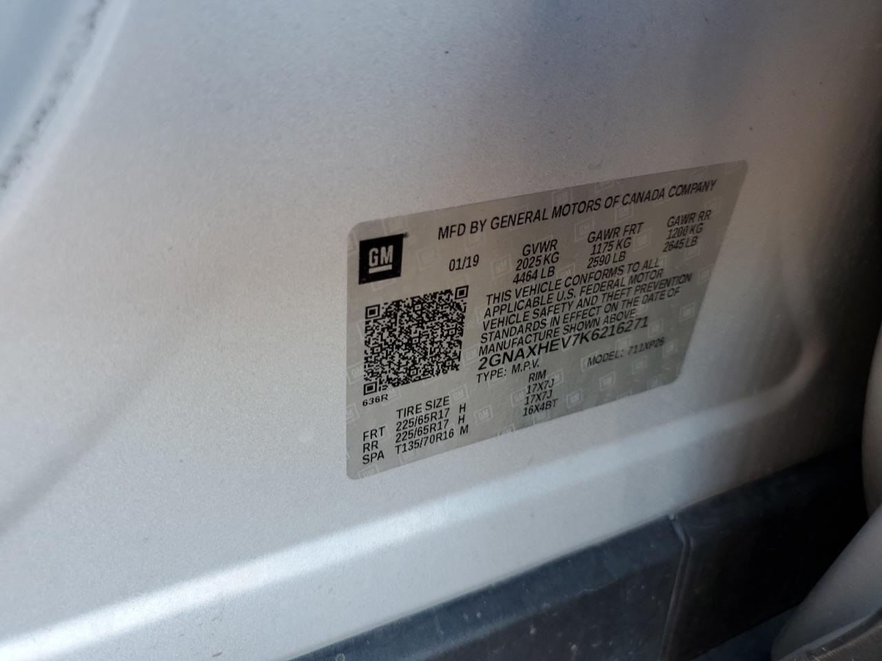 2019 Chevrolet Equinox Ls VIN: 2GNAXHEV7K6216271 Lot: 83746745