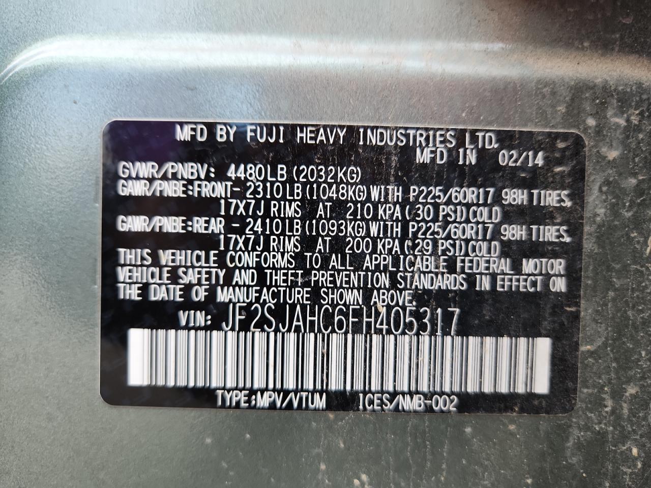 2015 Subaru Forester 2.5I Limited VIN: JF2SJAHC6FH405317 Lot: 81602825