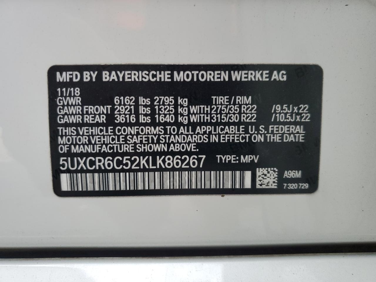 2019 BMW X5 xDrive40I VIN: 5UXCR6C52KLK86267 Lot: 81792225