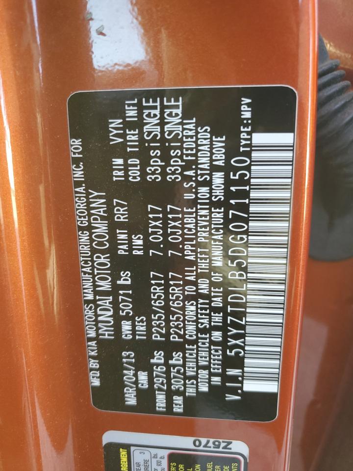 2013 Hyundai Santa Fe Sport VIN: 5XYZTDLB5DG071150 Lot: 81881035