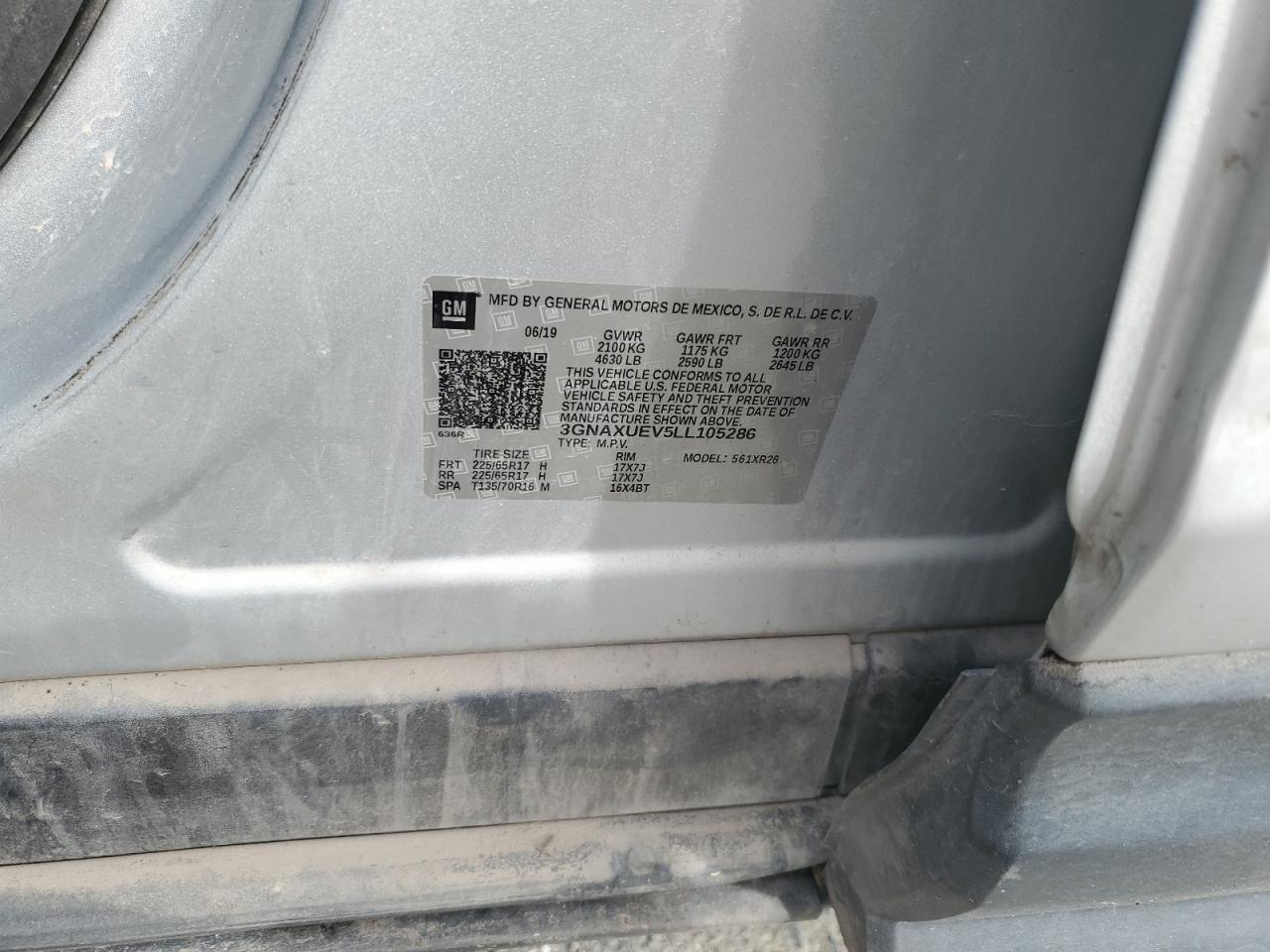 2020 Chevrolet Equinox Lt VIN: 3GNAXUEV5LL105286 Lot: 71654165