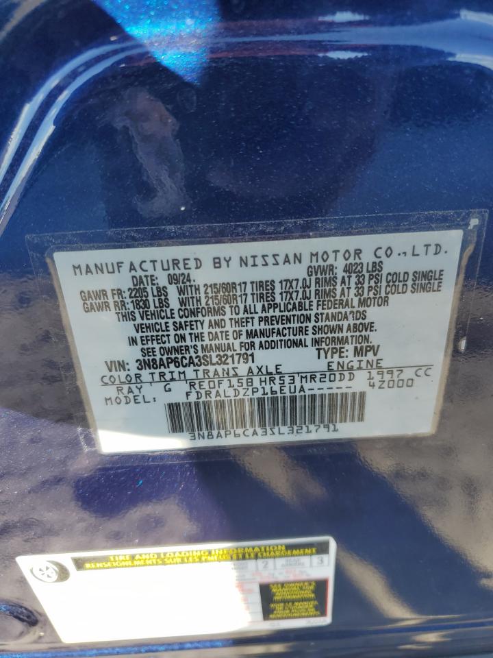 2025 Nissan Kicks Sv VIN: 3N8AP6CA3SL321791 Lot: 82084165