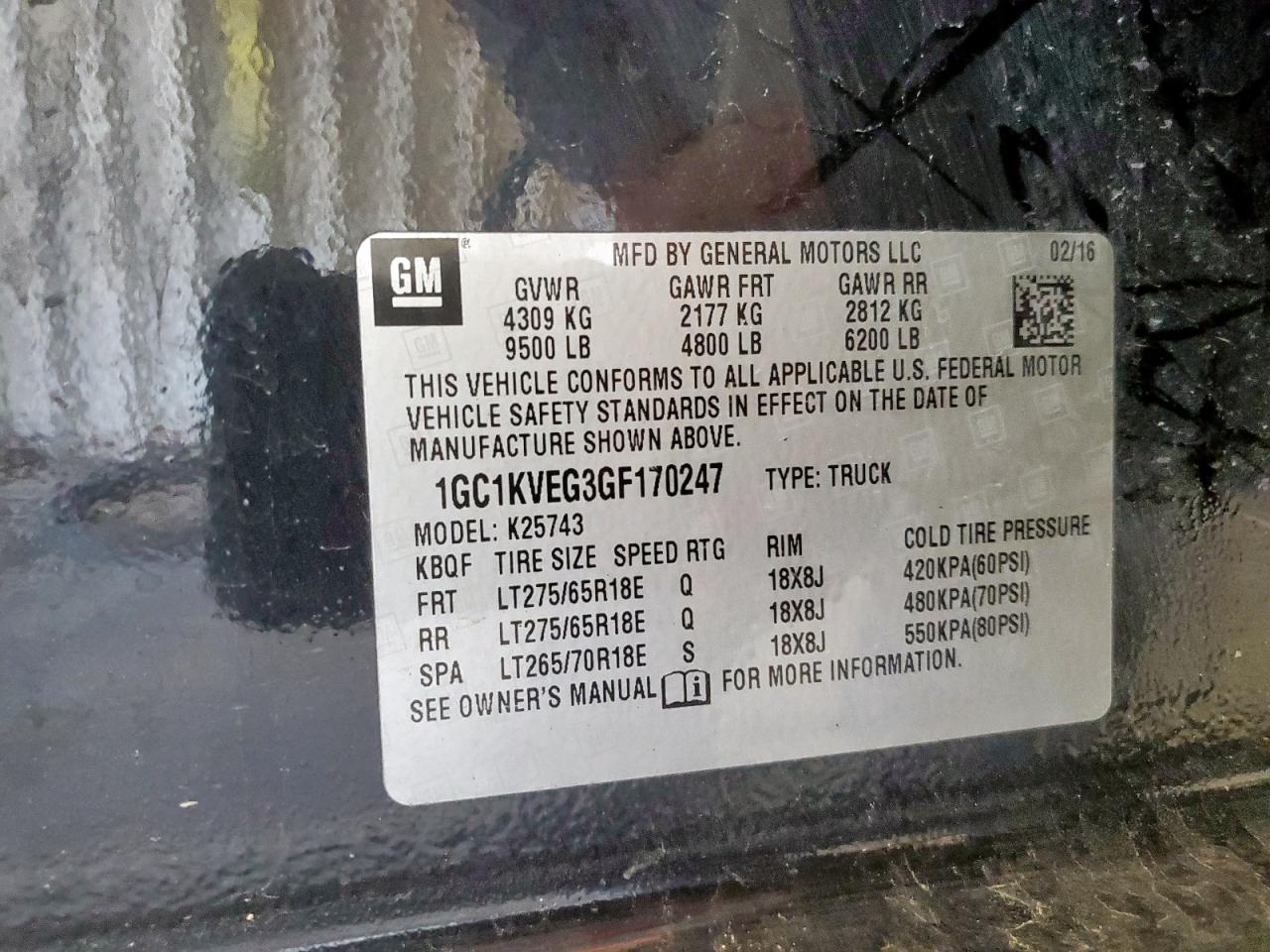 2016 Chevrolet Silverado K2500 Heavy Duty Lt VIN: 1GC1KVEG3GF170247 Lot: 81498205