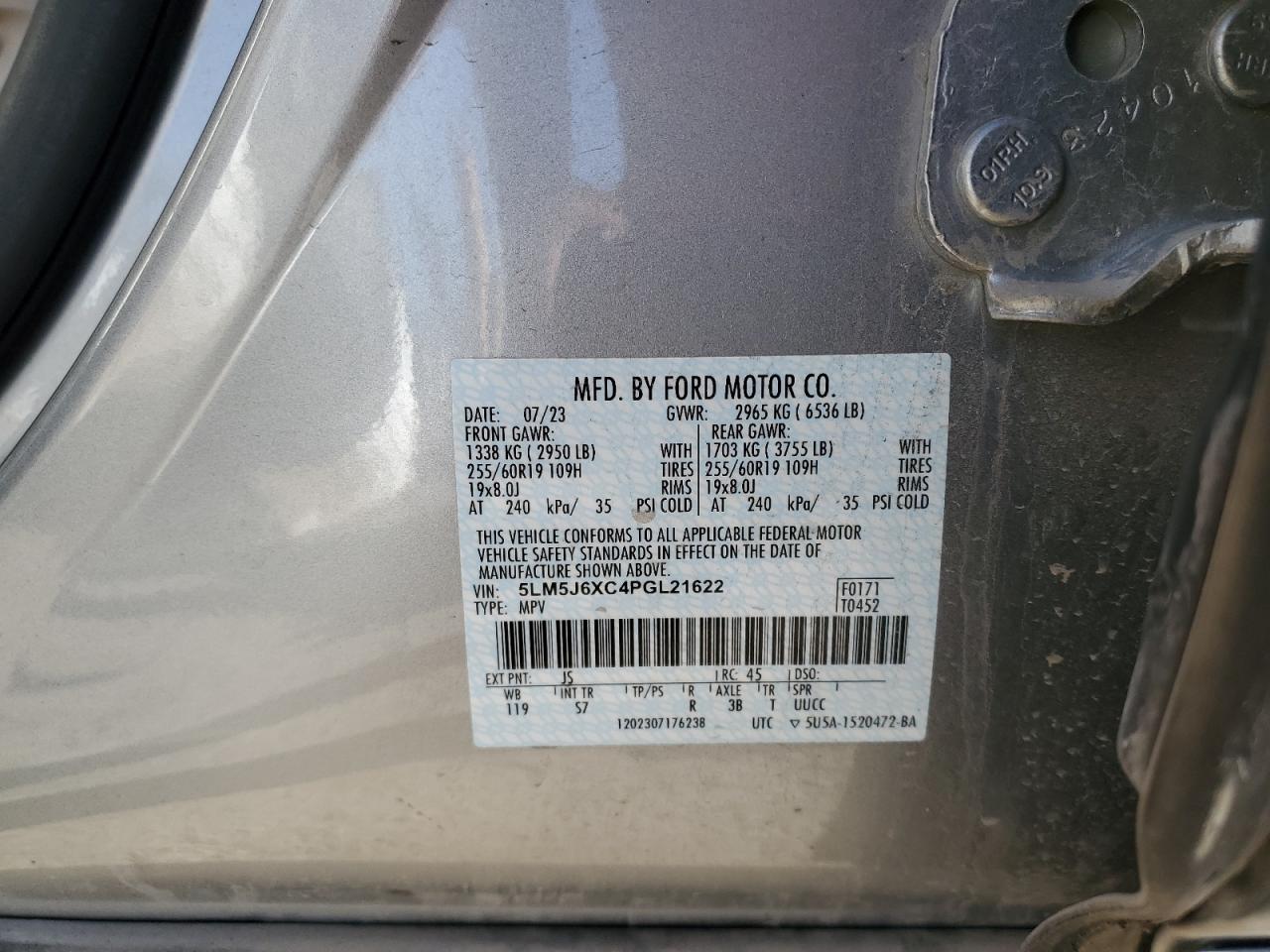 2023 Lincoln Aviator VIN: 5LM5J6XC4PGL21622 Lot: 70502105