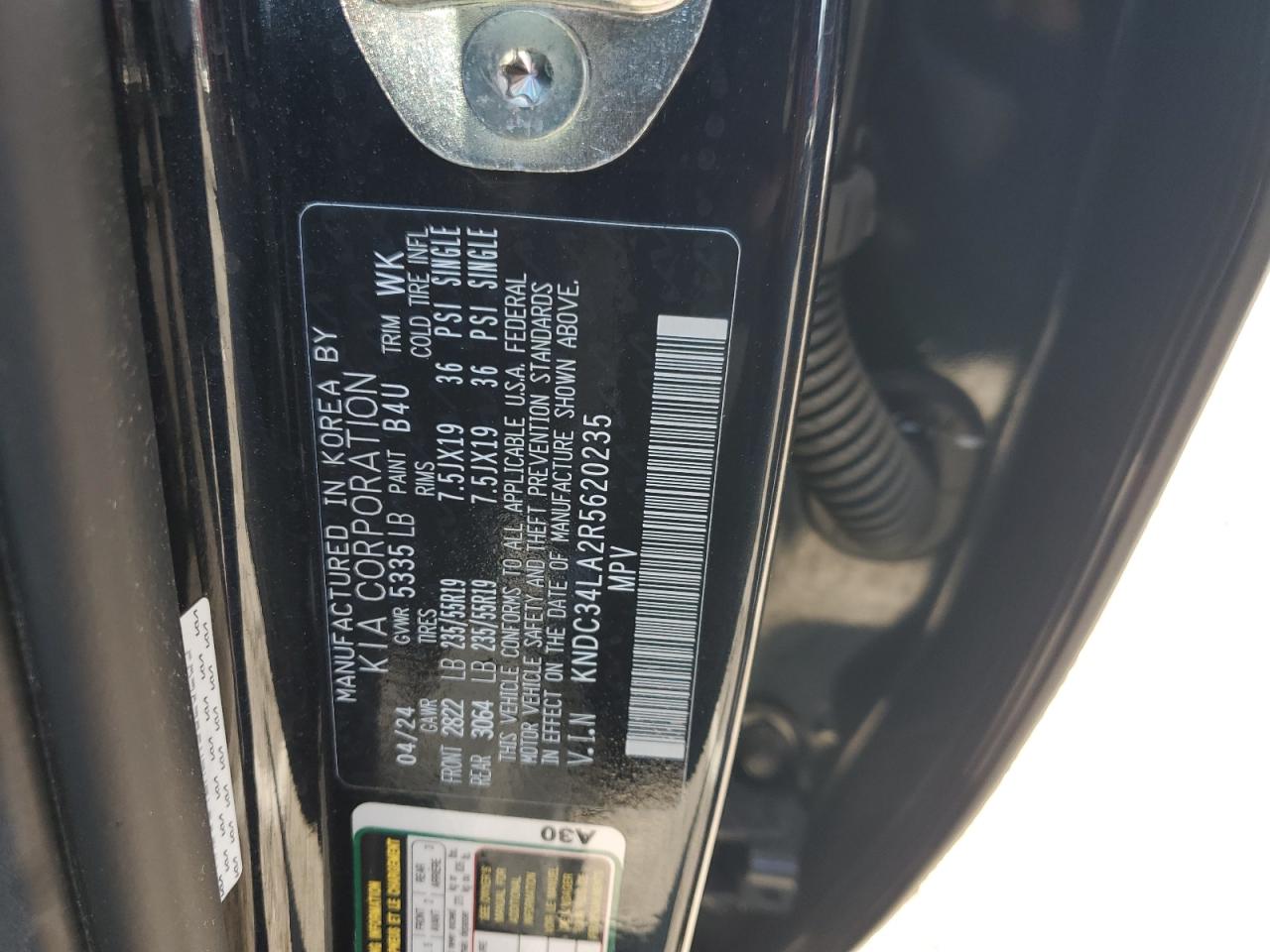 2024 Kia Ev6 Light VIN: KNDC34LA2R5620235 Lot: 81691035