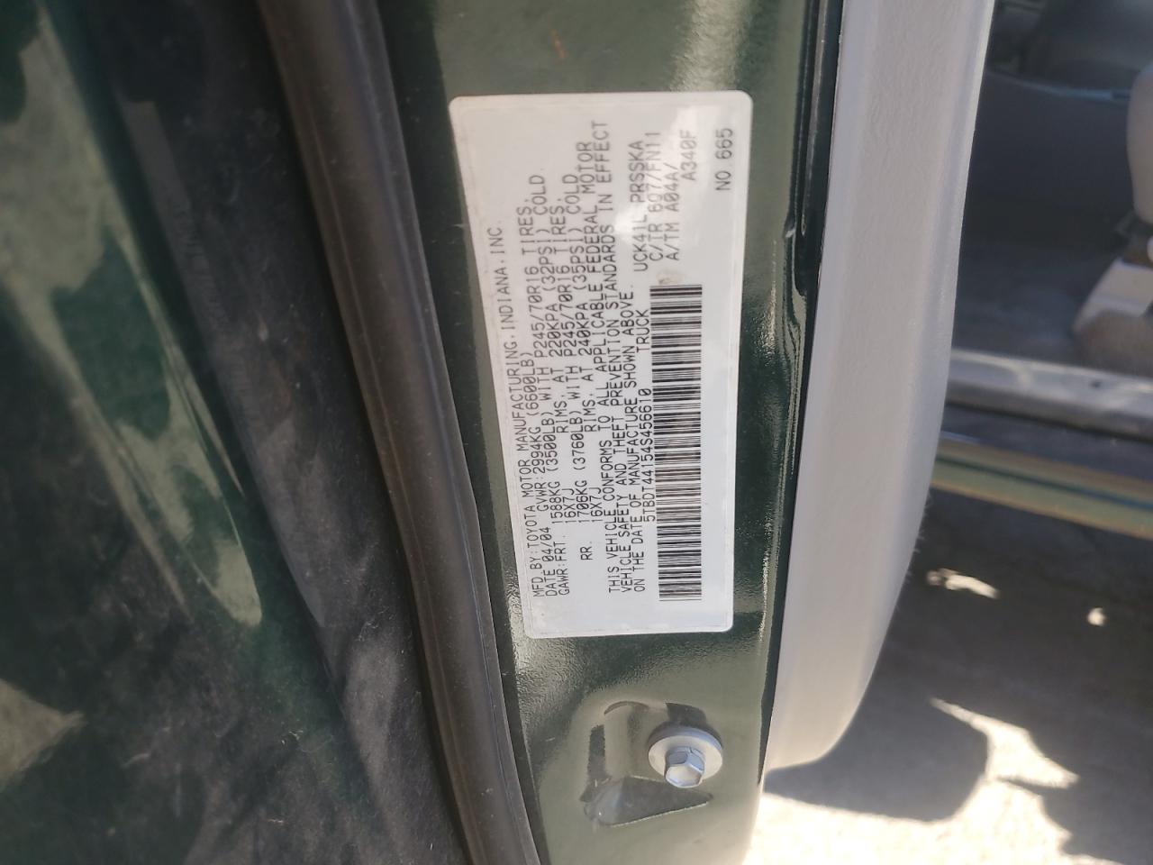 2004 Toyota Tundra Double Cab Sr5 VIN: 5TBDT44154S456610 Lot: 84393105