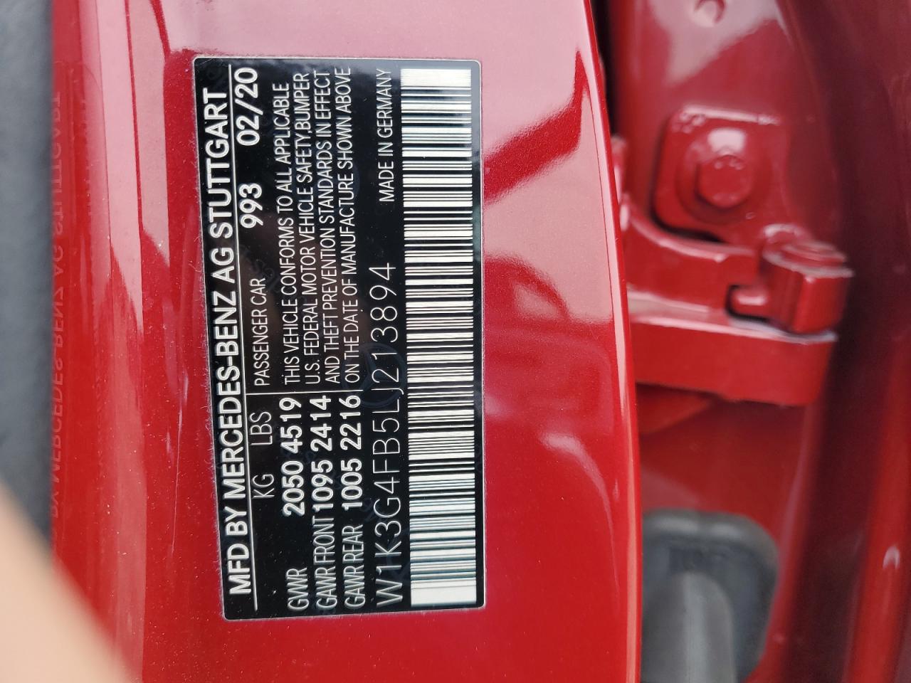 2020 Mercedes-Benz A 220 4Matic VIN: W1K3G4FB5LJ213894 Lot: 84626695