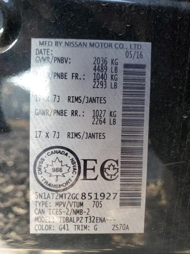 2016 Nissan Rogue S VIN: 5N1AT2MT2GC851927 Lot: 71781675