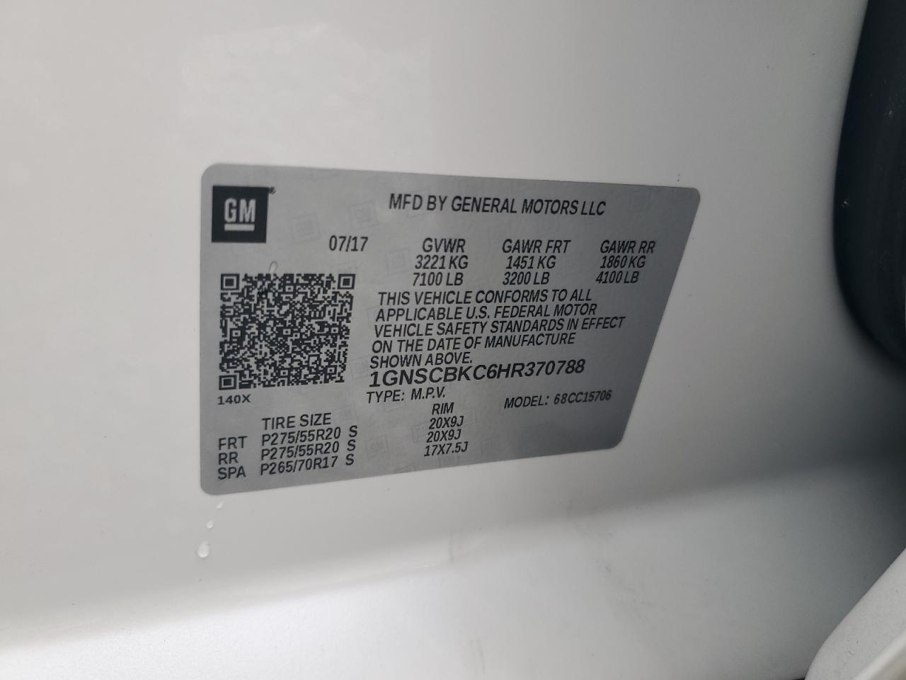 2017 Chevrolet Tahoe C1500 Lt VIN: 1GNSCBKC6HR370788 Lot: 81920805