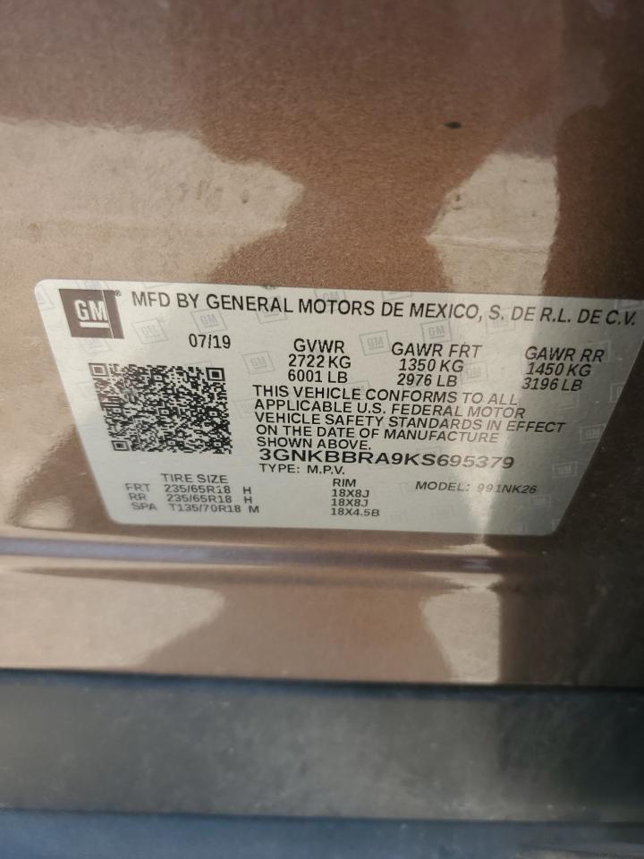 2019 Chevrolet Blazer 1Lt VIN: 3GNKBBRA9KS695379 Lot: 81894905