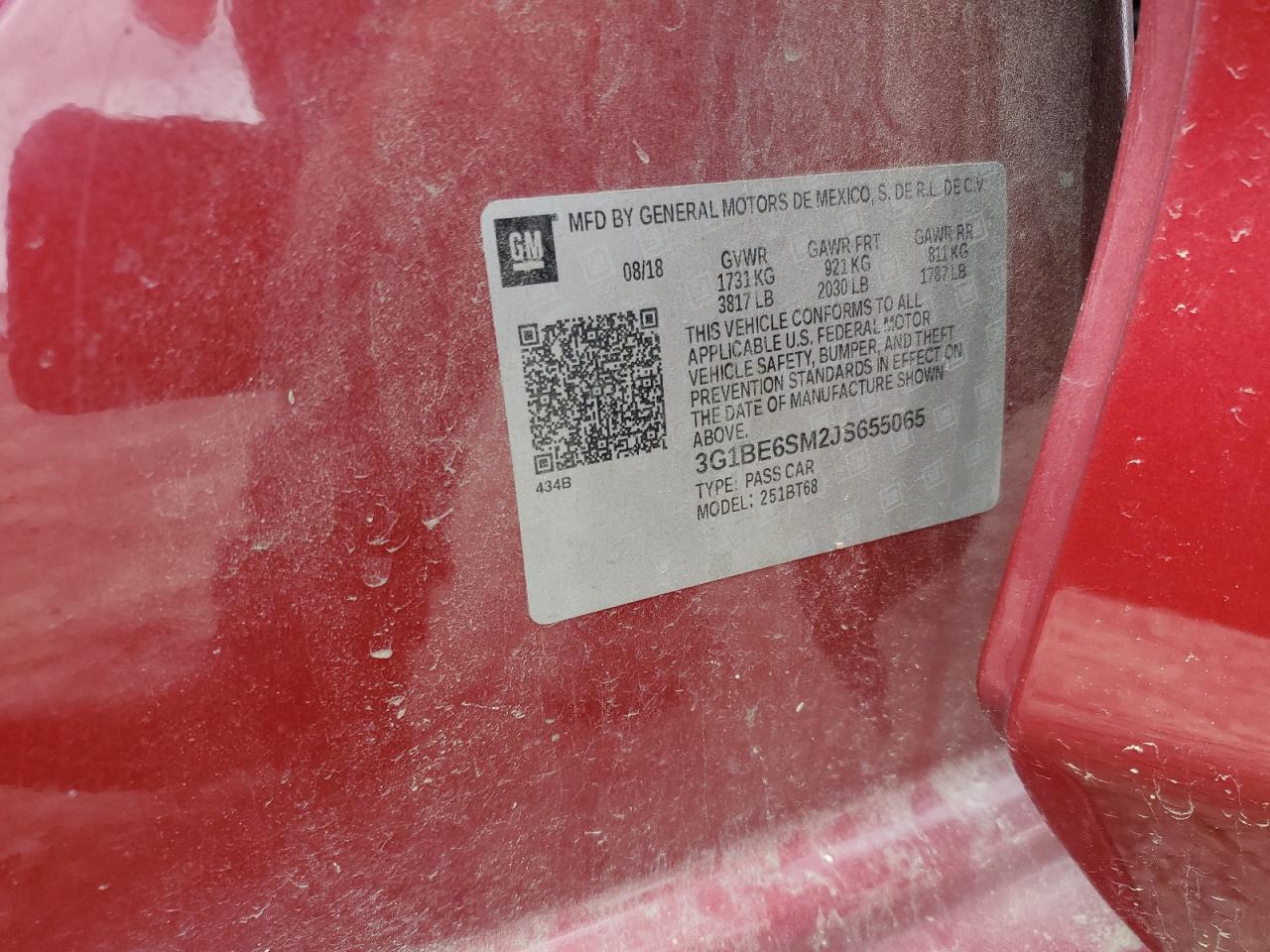 2018 Chevrolet Cruze Lt VIN: 3G1BE6SM2JS655065 Lot: 81787705