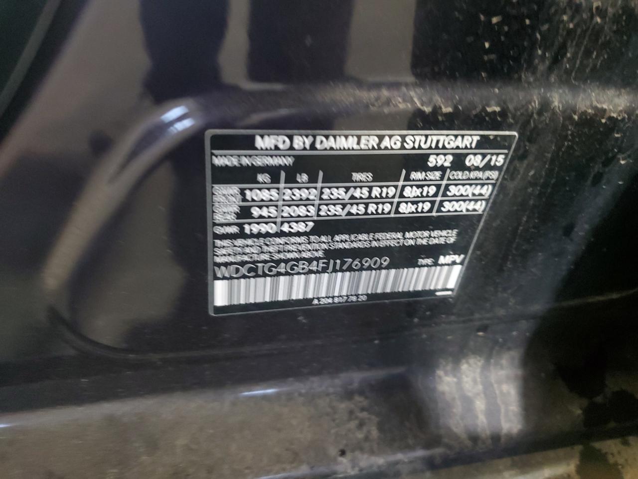 2015 Mercedes-Benz Gla 250 4Matic VIN: WDCTG4GB4FJ176909 Lot: 81018595