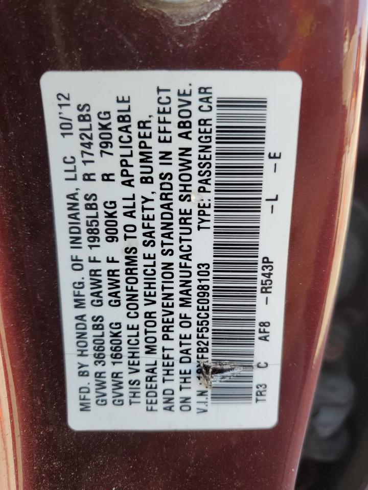 2012 Honda Civic Lx VIN: 19XFB2F55CE098103 Lot: 84790435