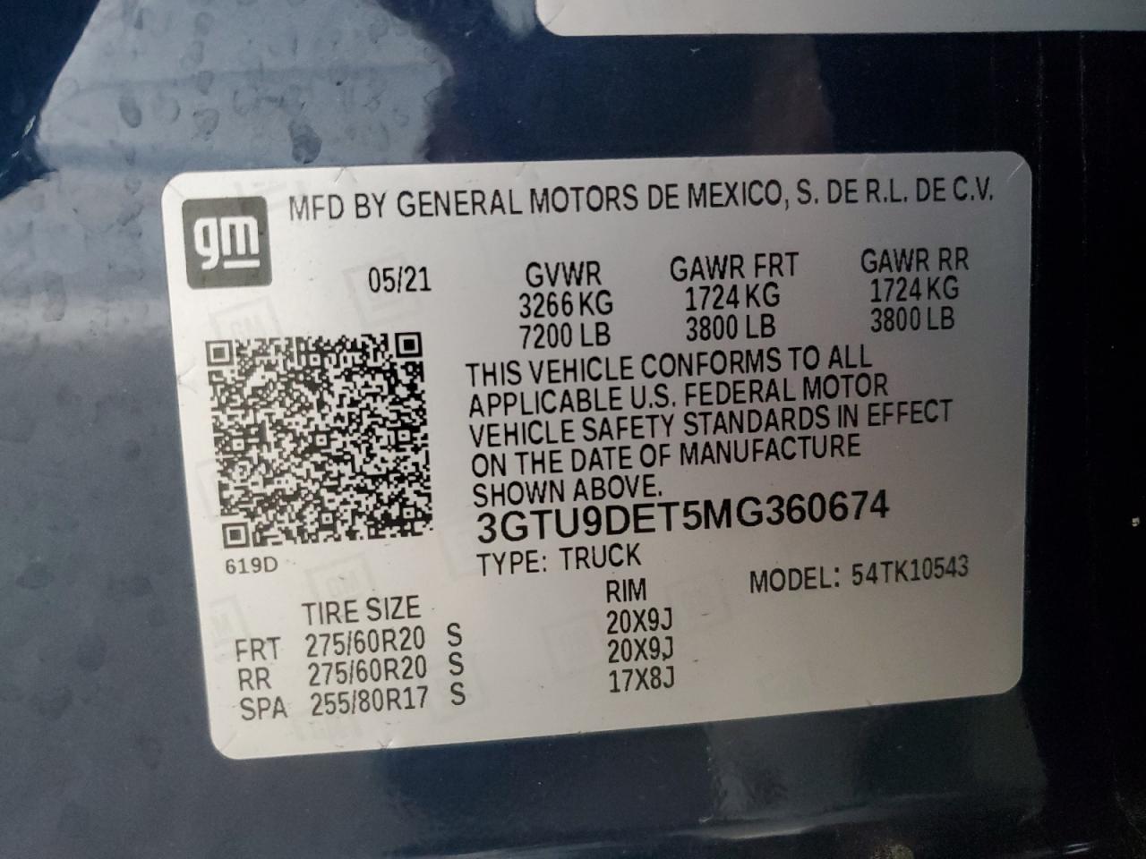 2021 GMC Sierra K1500 Slt VIN: 3GTU9DET5MG360674 Lot: 80446735