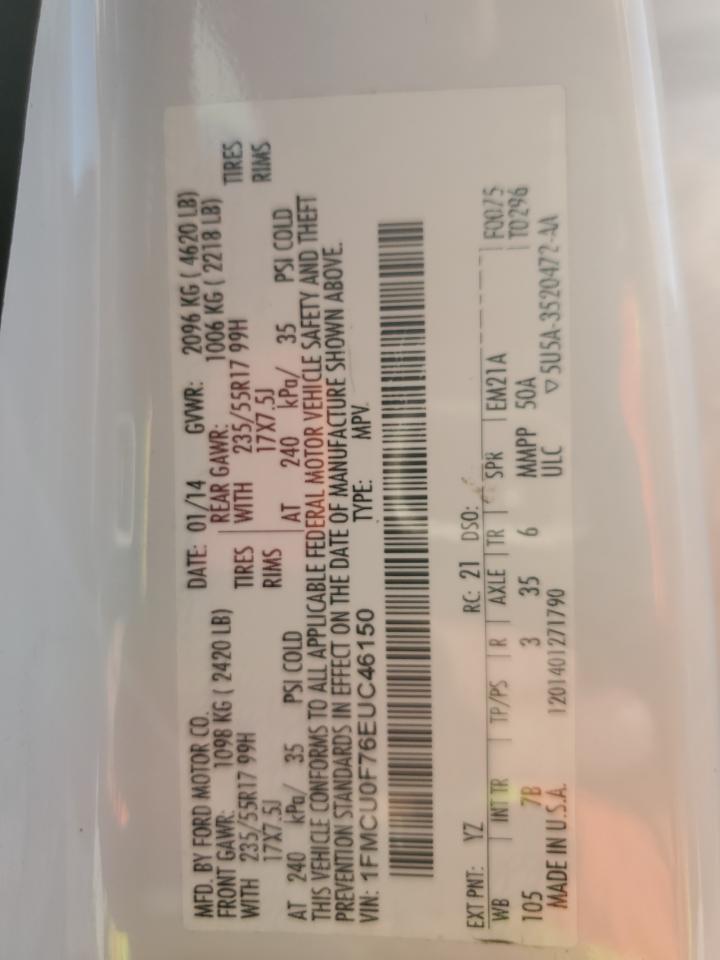 2014 Ford Escape S VIN: 1FMCU0F76EUC46150 Lot: 84443165