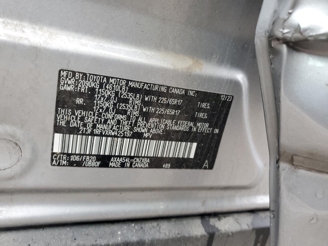 2024 Toyota Rav4 Le VIN: 2T3F1RFVXRW425197 Lot: 84769735