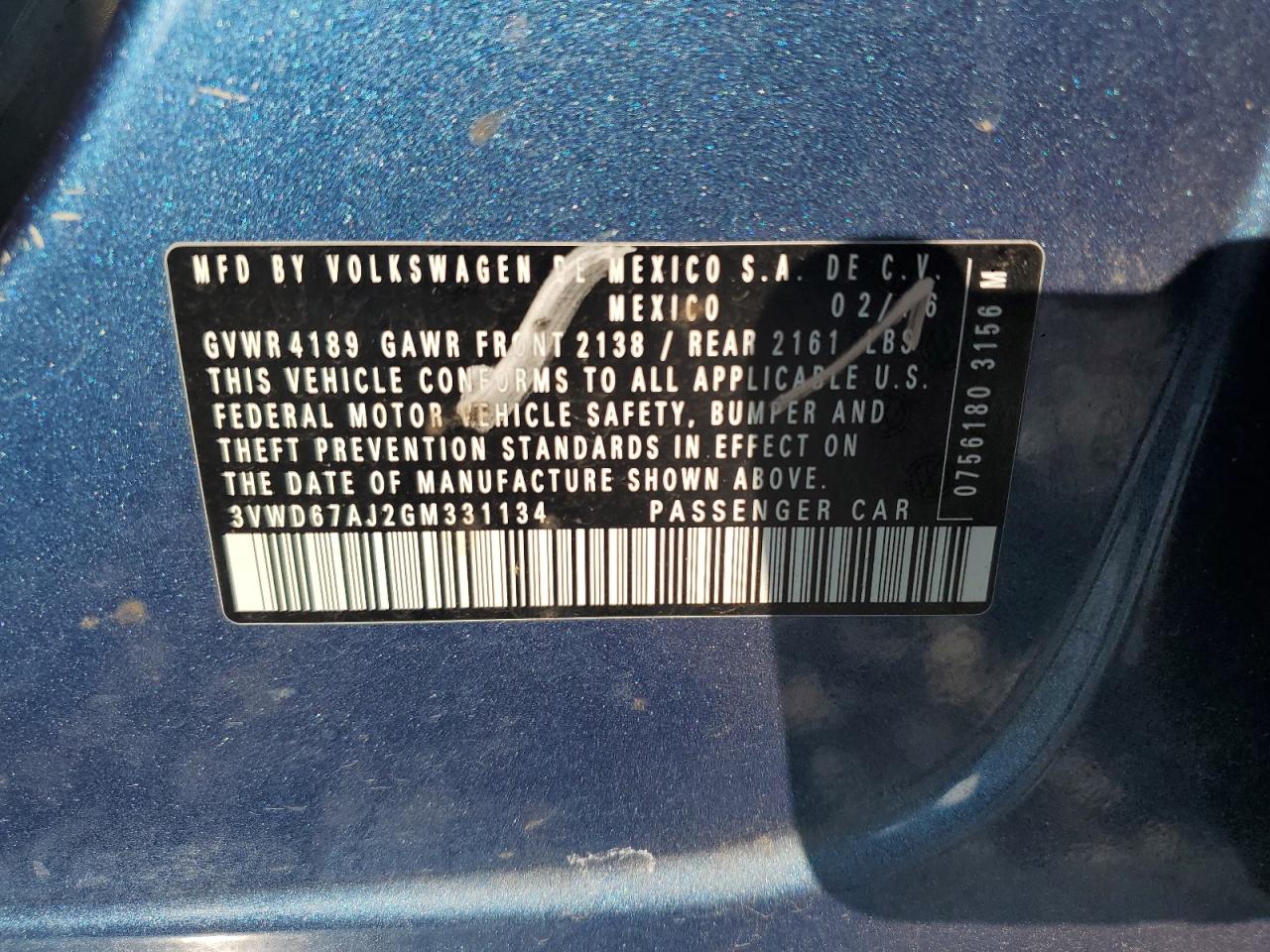2016 Volkswagen Jetta Se VIN: 3VWD67AJ2GM331134 Lot: 80782165
