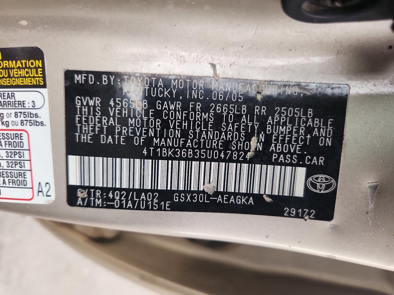 2005 Toyota Avalon Xl VIN: 4T1BK36B35U047824 Lot: 81432345