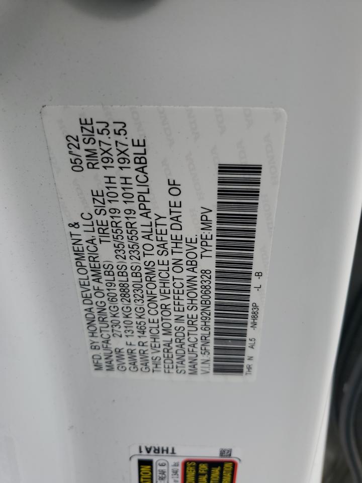 2022 Honda Odyssey Elite VIN: 5FNRL6H92NB068328 Lot: 81833075