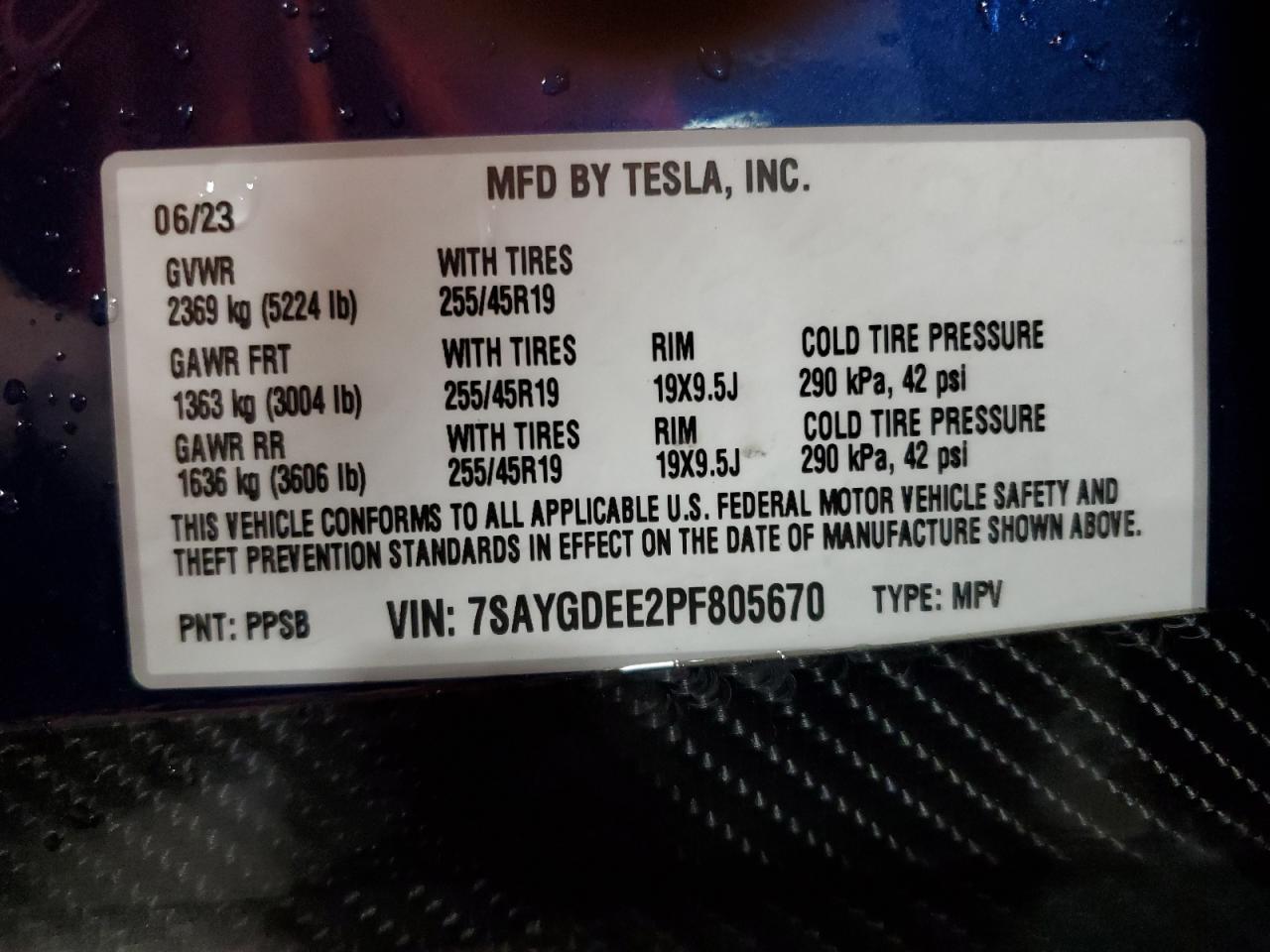 2023 Tesla Model Y VIN: 7SAYGDEE2PF805670 Lot: 83814705