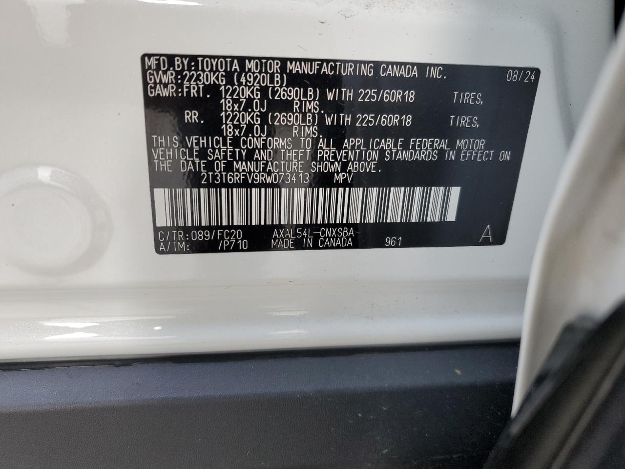 2024 Toyota Rav4 Se VIN: 2T3T6RFV9RW073413 Lot: 72099245