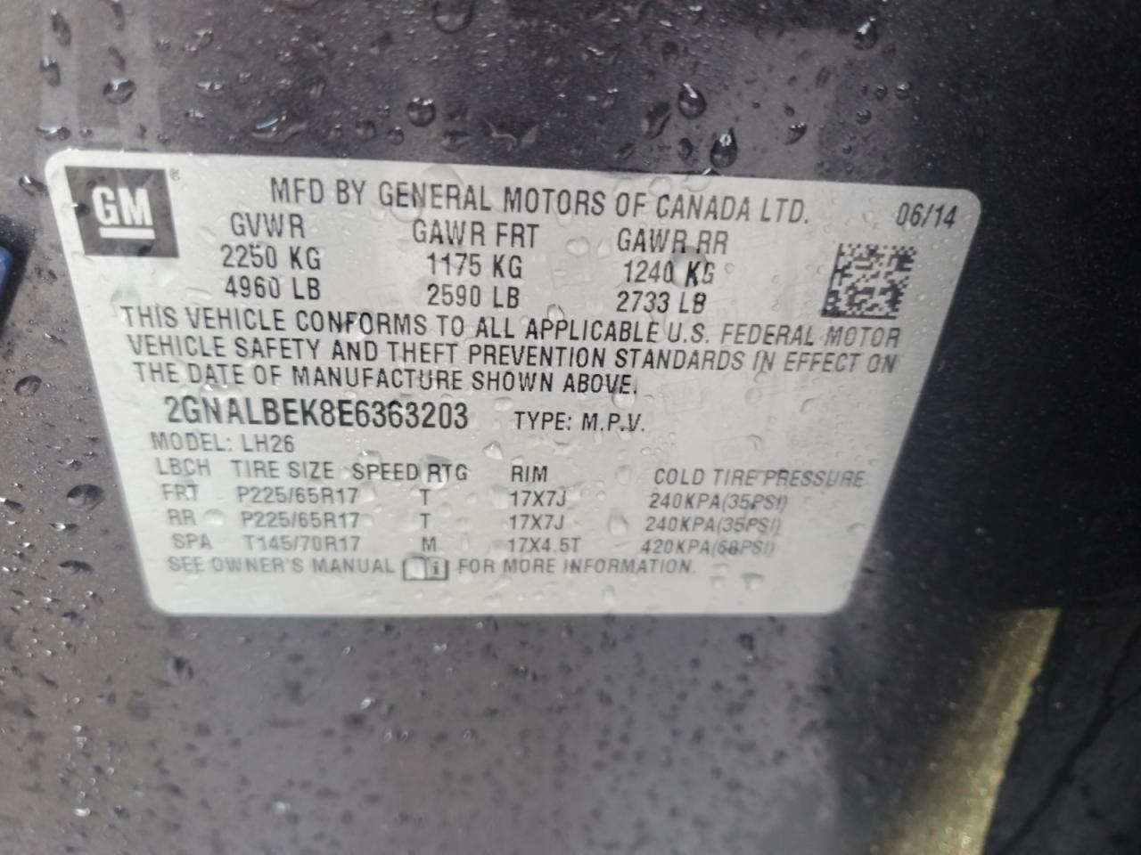 2014 Chevrolet Equinox Lt VIN: 2GNALBEK8E6363203 Lot: 81341255
