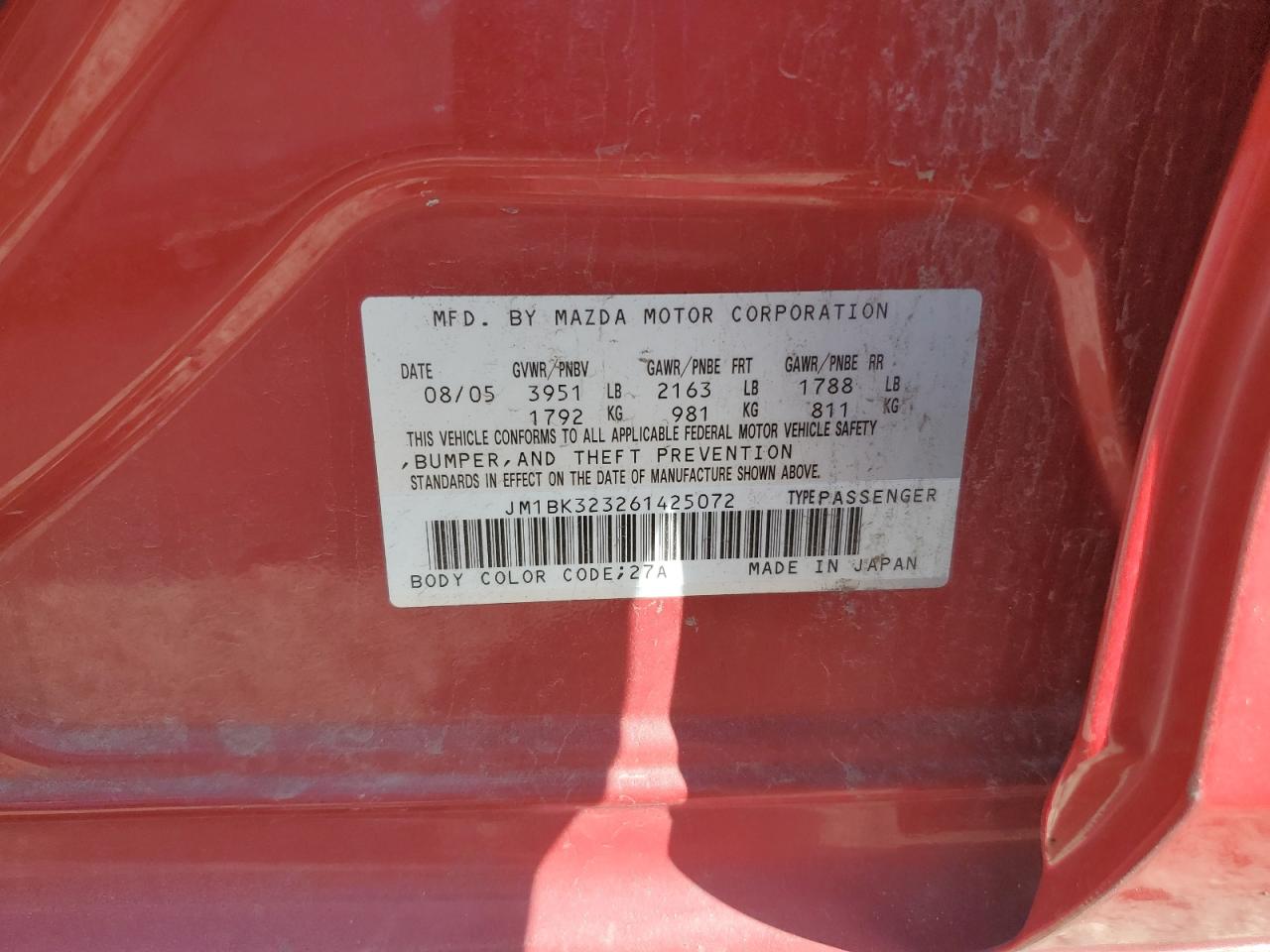 2006 Mazda 3 S VIN: JM1BK323261425072 Lot: 84204805