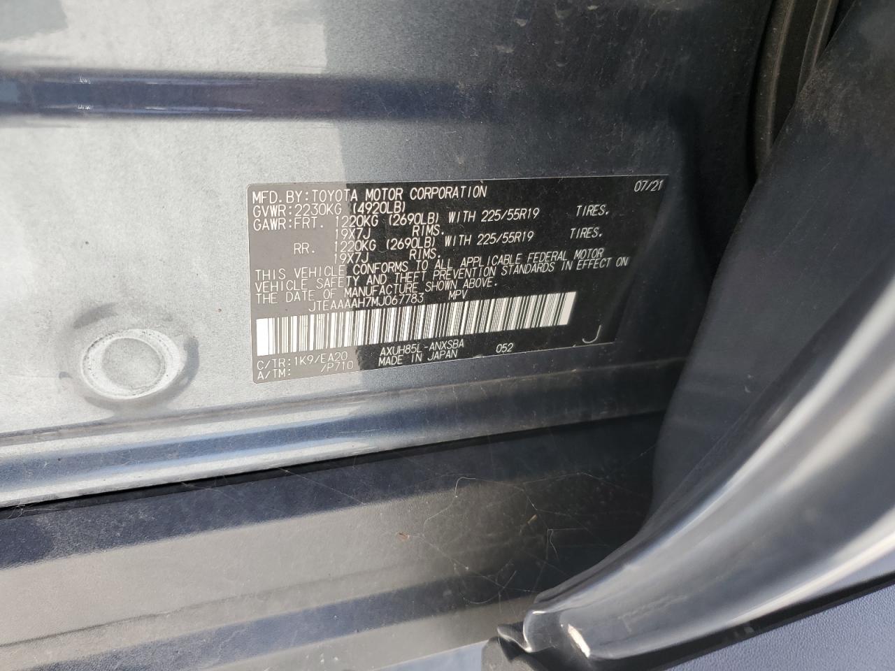 2021 Toyota Venza Le VIN: JTEAAAAH7MJ067783 Lot: 81422345