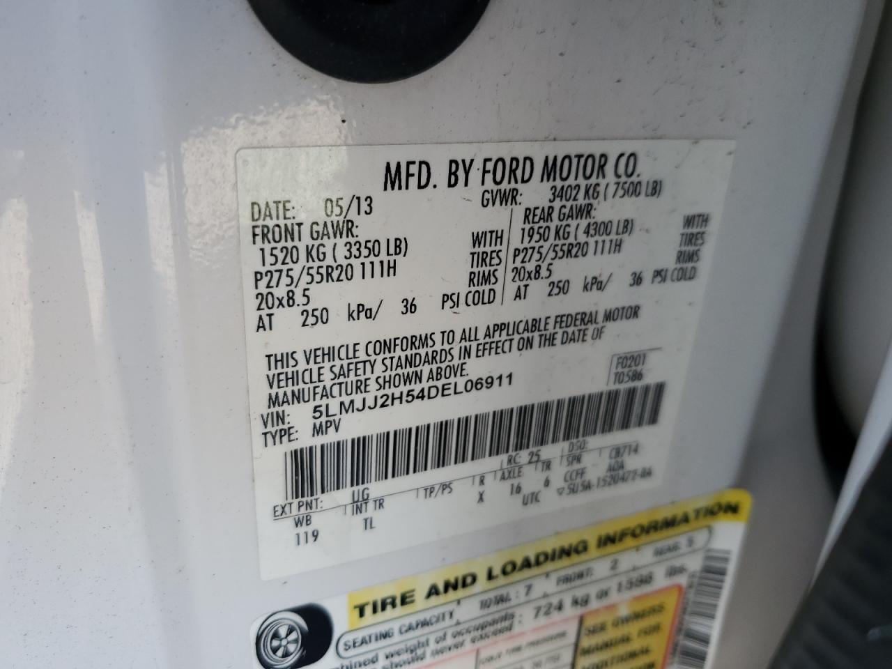 2013 Lincoln Navigator VIN: 5LMJJ2H54DEL06911 Lot: 71972125