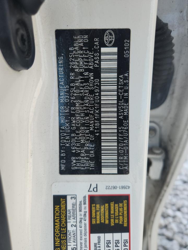 2015 Toyota Camry Le VIN: 4T1BF1FK1FU049730 Lot: 81471575