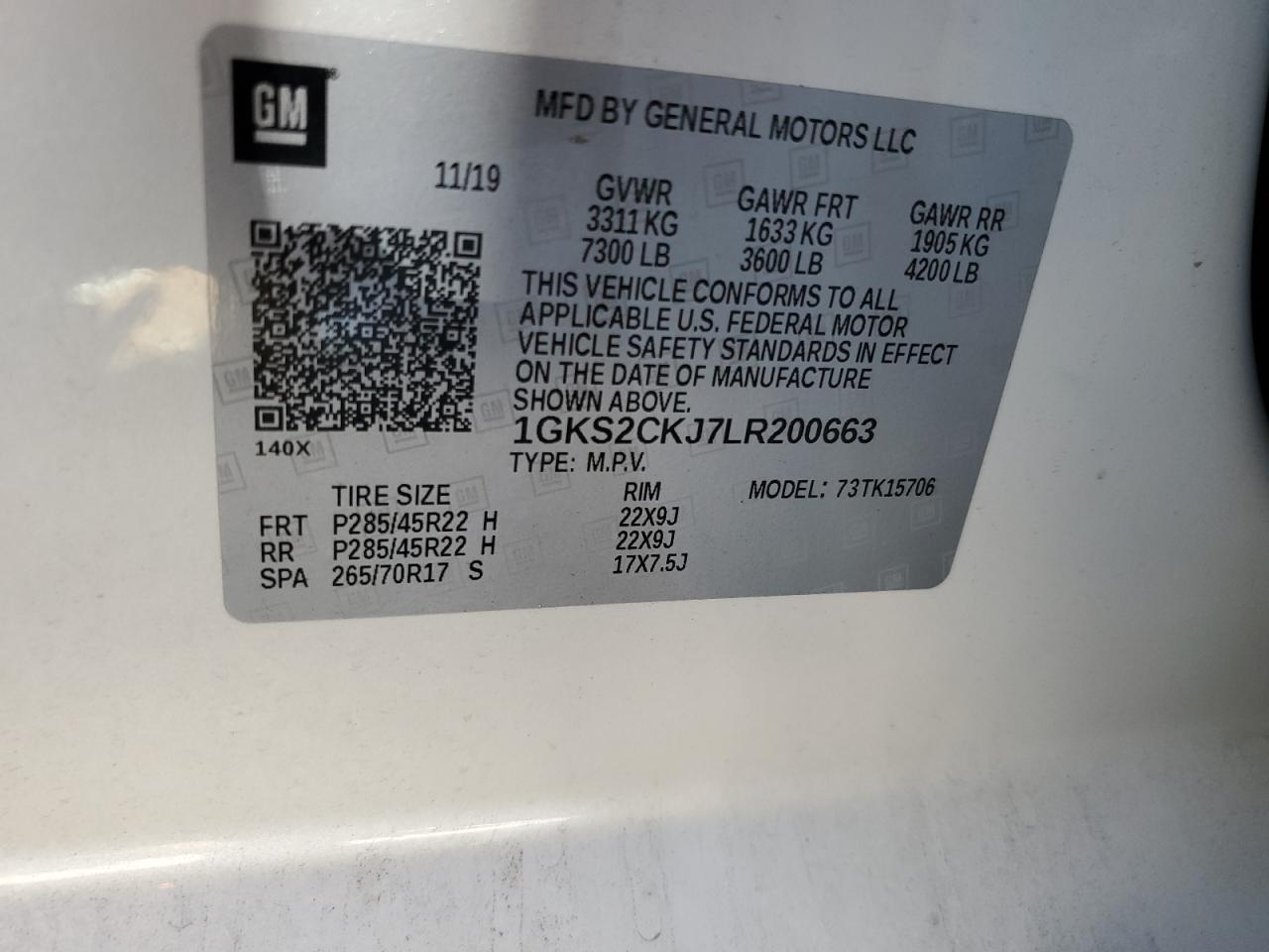 2020 GMC Yukon Denali VIN: 1GKS2CKJ7LR200663 Lot: 87095205