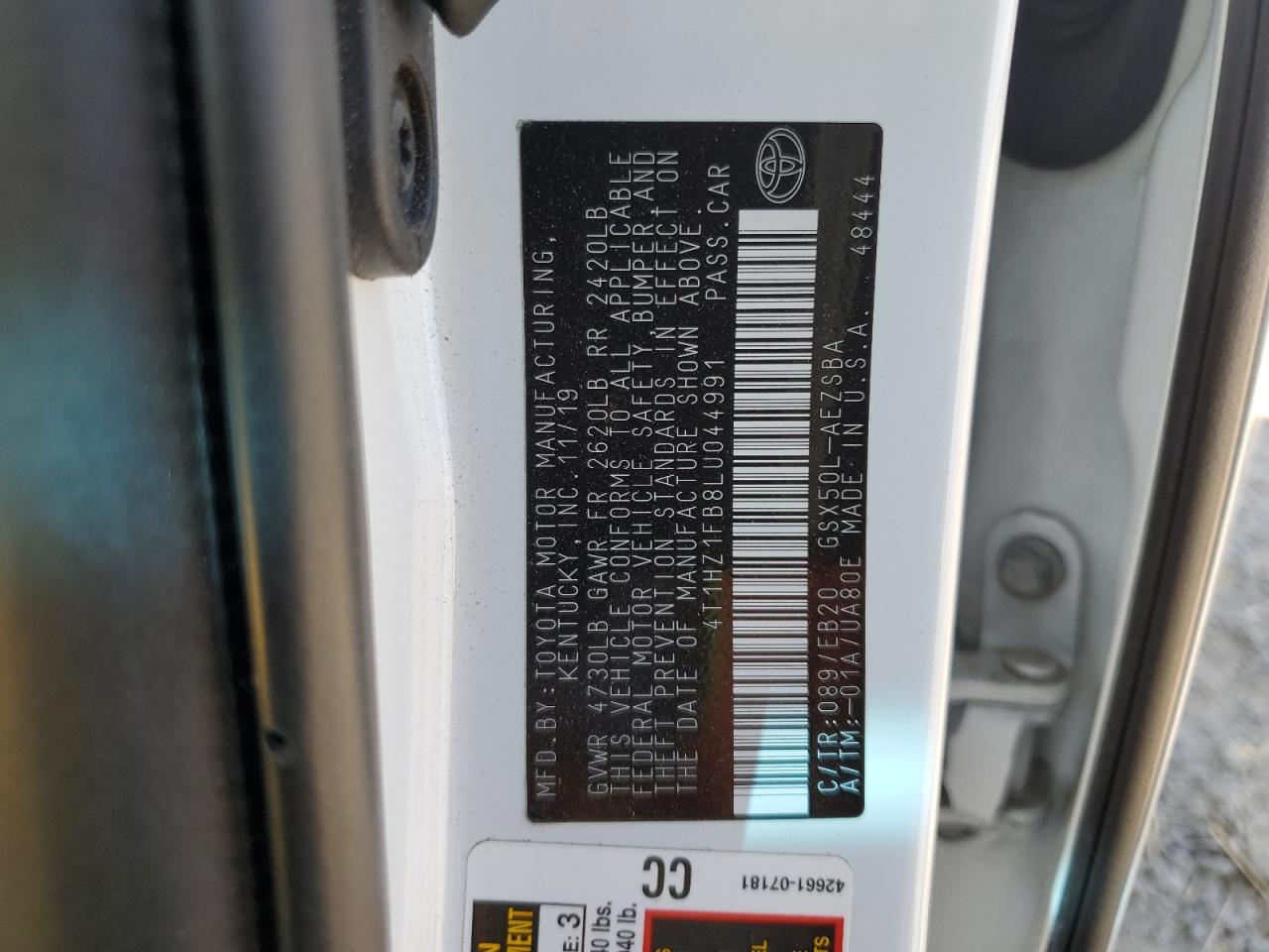 2020 Toyota Avalon Touring VIN: 4T1HZ1FB8LU044991 Lot: 72076265