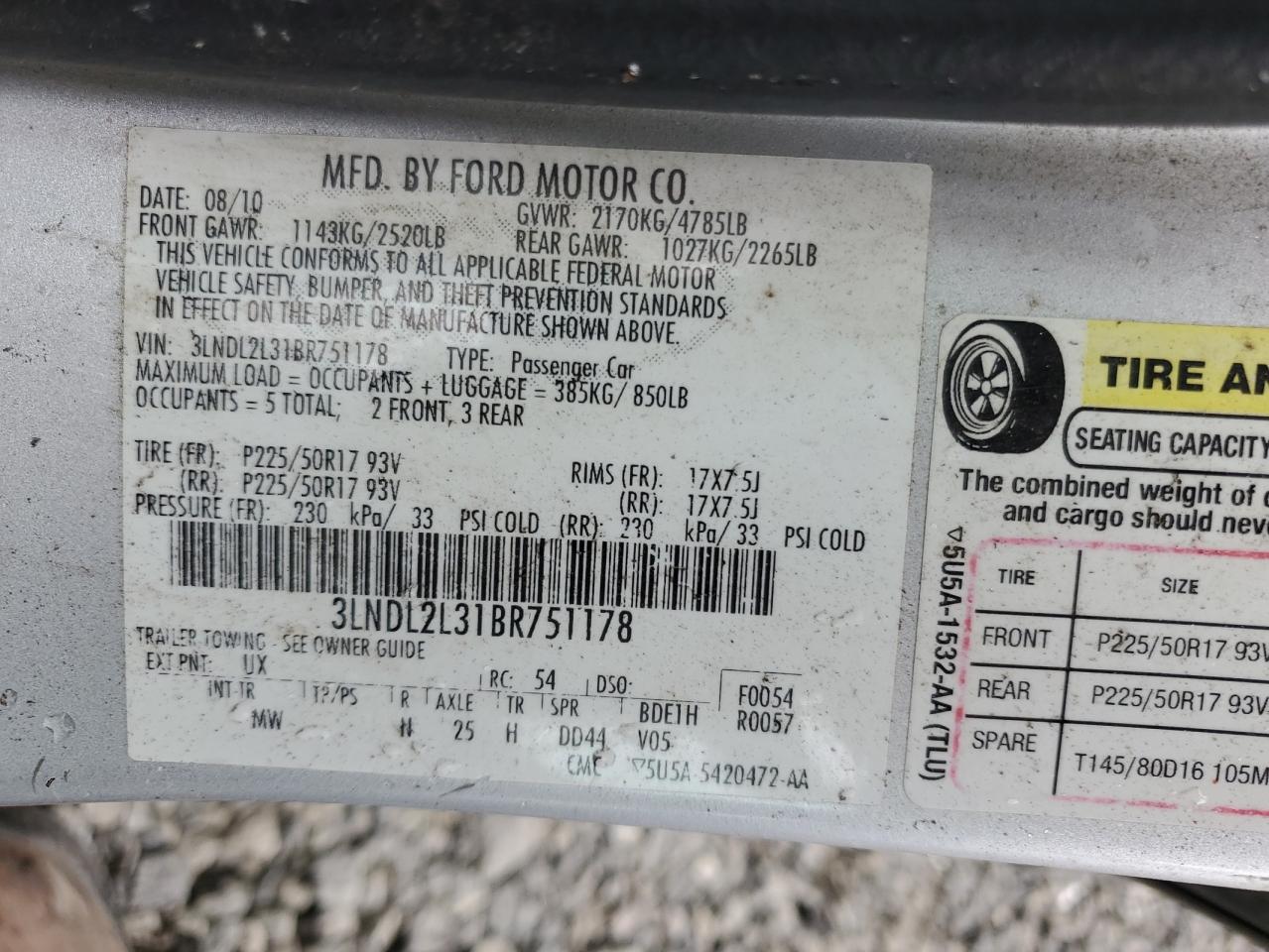 2011 Lincoln Mkz Hybrid VIN: 3LNDL2L31BR751178 Lot: 84374155