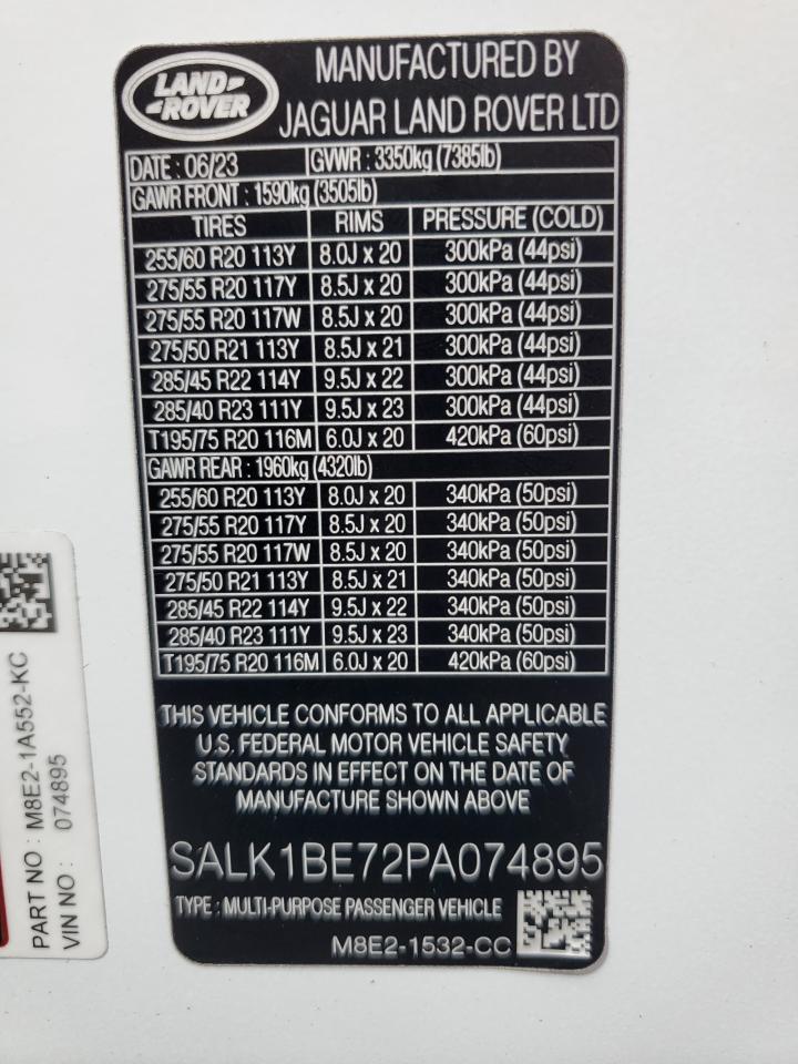 2023 Land Rover Range Rover Autobiography VIN: SALK1BE72PA074895 Lot: 81019035