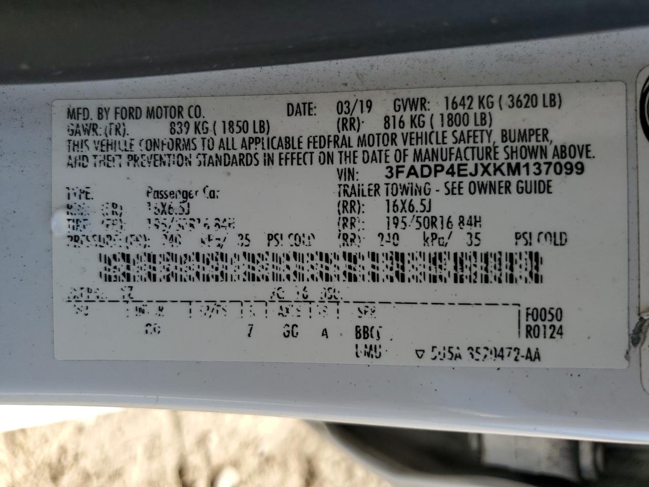 2019 Ford Fiesta Se VIN: 3FADP4EJXKM137099 Lot: 71820235